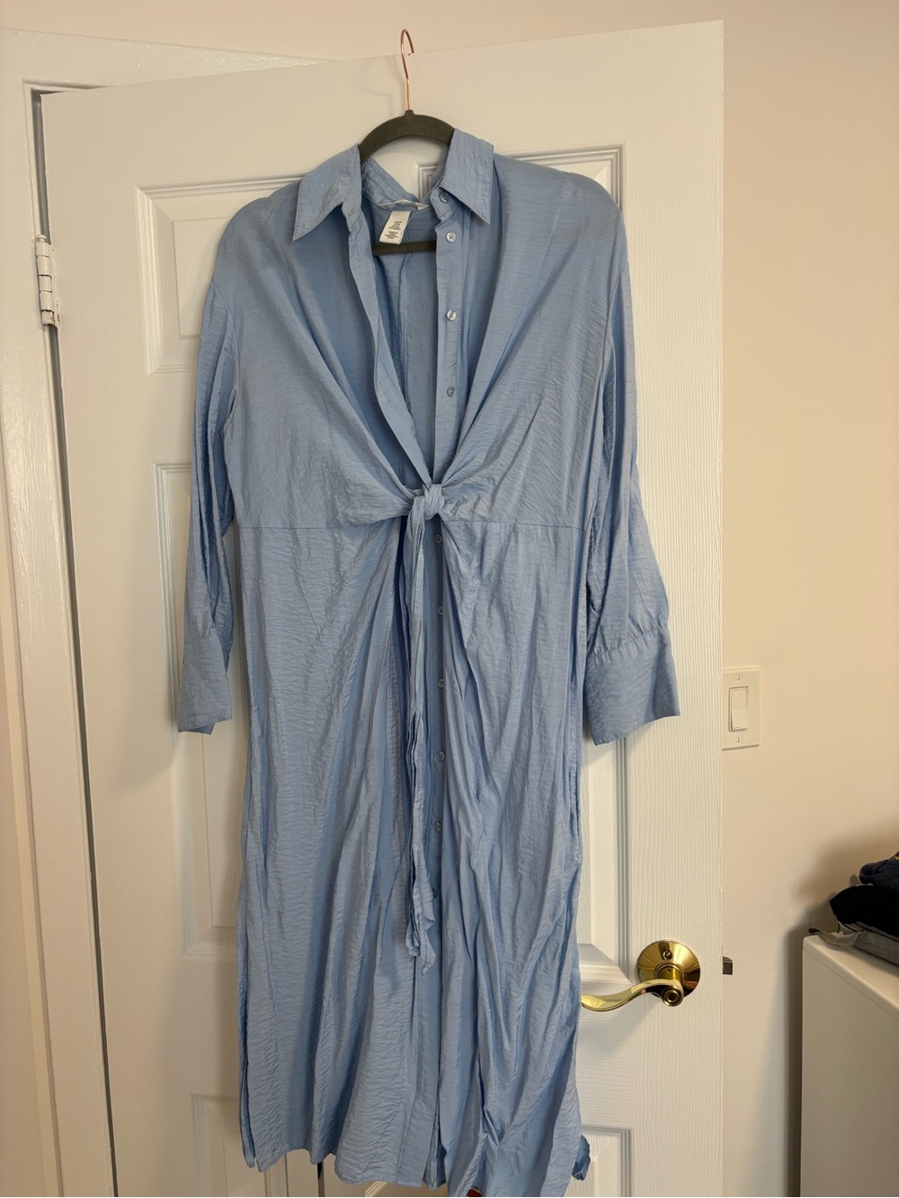 H&M Light Blue Tie-Front Shirt Dress - Women